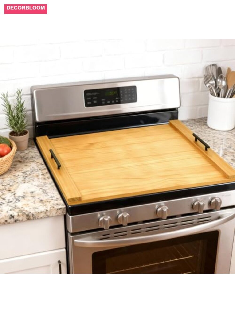 Wood Cutting Board Stove Cover with Handles 30x22 Dual Function